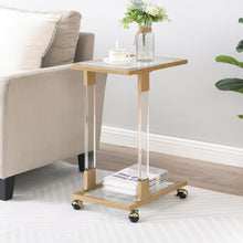 Load image into Gallery viewer, Golden Side Table, Acrylic Sofa Table, Glass Top C Shape Square Table with Metal Base for Living Room, Bedroom, Balcony Home and Office
