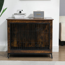 Load image into Gallery viewer, 23.6"L x 20"W x 26"H Dog Crate Furniture with Cushion, Wooden Dog Crate Table, Double-Doors Dog Furniture, Dog Kennel Indoor for Small Dog, Dog House, Dog Cage Small,  Rustic Brown
