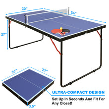 Load image into Gallery viewer, Table Tennis Table Midsize Foldable &amp; Portable Ping Pong Table Set with Net and 2 Ping Pong Paddles for Indoor Outdoor Game
