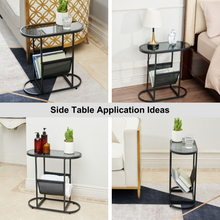 Load image into Gallery viewer, Glass Oval Small Side Tables Living Room Small Space With Magazines Organizer Storage Space (Set of 2)
