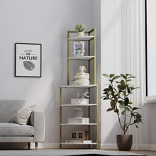 Load image into Gallery viewer, 6-Tier Corner Open Shelf Modern Bookcase Wood Rack Freestanding Shelving Unit,Plant Album Trinket Sturdy Stand Small Bookshelf Space-Saving for Living Room Home Office Kitchen Small Space Rustic Brown
