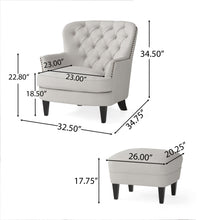 Load image into Gallery viewer, Contemporary Light Grey Fabric Club Chair and Ottoman Set, Stylish Upholstered Armchair with Matching Ottoman, Ideal for Modern Living Room Comfort and Style
