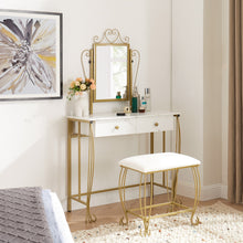 Load image into Gallery viewer, Vanity Mirror Table Set, Makeup Desk Vanity with Stool, Vintage Bedroom Vanity Lots Storage Dressing Table White for Women and Girls
