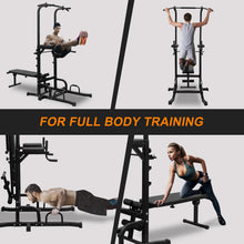 Load image into Gallery viewer, Power Tower Dip Station with Bench Pull Up Bar Stand Adjustable Height Heavy Duty Multi-Function Fitness Training Equipment for Home Office Gym
