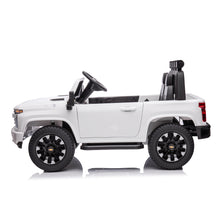 Load image into Gallery viewer, White, 24V 2 Seater Ride On Truck Car, Licensed Chevrolet Silverado HD Electric Car for Kids, 4WDmotors, with2.4G Remote Control, Metal Suspension, Soft Start, FM/Bluetooth/Music, LED Light,Toys Gifts
