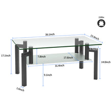 Load image into Gallery viewer, Rectangle Black Glass Coffee Table, Clear Coffee Table，Modern Side Center Tables for Living Room， Living Room Furniture
