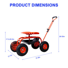 Load image into Gallery viewer, Garden Cart Rolling Scooter, Adjustable Height Heavy Duty Scooter, Rolling Garden Cart with 4 Wheels and Extendable Handle, Garden Stool Cart with 360-Degree Seat and Tool Tray (Red)
