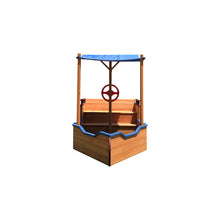 Load image into Gallery viewer, Outsunny Pirate Ship Sandbox with Cover and Rudder, Wooden Sandbox with Storage Bench and Seat, Outdoor Toy for Kids Ages 3-8 Years Old
