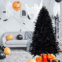 Load image into Gallery viewer, 7.5ft Pre-Lit Black Christmas Tree, Full Halloween Xmas Artificial Tree 2156 Branch Tips, 500 Lights, Metal Hinges, Foldable Base, Holiday Decoration - Black
