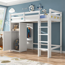 Load image into Gallery viewer, Twin Loft Bed with Wardrobe, Storage Shelves and Ladder, White
