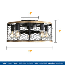 Load image into Gallery viewer, 20 Inch Industrial Caged Ceiling Fan, With 7-ABS Blades Remote Control Reversible DC Motor, Small Flush Mount Ceiling Fan For Farmhouse
