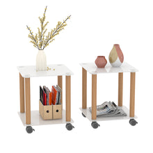 Load image into Gallery viewer, 2-Piece White+Oak Side Table , 2-Tier Space End Table ,Modern Night Stand, Sofa table, Side Table with Storage Shelve
