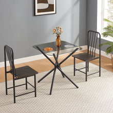 Load image into Gallery viewer, Dining Set for 2, Square Glass Tempered Dining Table with 4 Legs and 2 Metal Chair for Home Office Kitchen Dining Room, Black &amp; Brown
