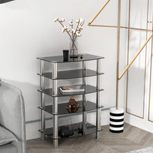Load image into Gallery viewer, 5-Tier  Tempered Glass Side Table Stainless Steel Frame  End Table for Living Room, Bedroom, Black
