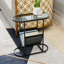 Load image into Gallery viewer, Glass Oval Small Side Tables Living Room Small Space With Magazines Organizer Storage Space (Set of 2)
