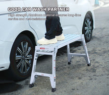 Load image into Gallery viewer, Aluminum Work Platform Large Size Step Stool Folding Portable Work Bench 40"  Width Telescopic Feet 22" -27.5" Height Adjustable
