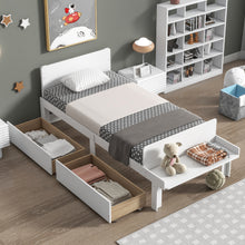 Load image into Gallery viewer, Twin Bed with Footboard Bench,2 drawers,White
