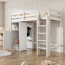 Load image into Gallery viewer, Twin Loft Bed with Wardrobe, Storage Shelves and Ladder, White
