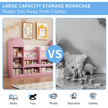 Load image into Gallery viewer, Pink Kids Wooden Bookshelf Toy Storage Organizer with Bookcase, Kid's Bin Storage Unit with 6 Compartments 2 Baskets Bins Toys Box Organizer, Children Multi Shelf Cubby for Books, Toys Shelf
