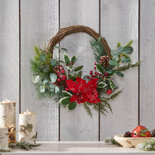 Load image into Gallery viewer, 23.5" POINSETTIA/BERRY/EUCALYPTUS HALF WREATH
