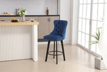 Load image into Gallery viewer, YS Modern  Swivel Bar Stools Velvet Barstools Button Tufted Bar Stools Rivet Trim Bar Stools for Kitchen Island,Bistro, with Metal Pull Ring Sturdy Footrest Large Backrest for Home Bar,Blue
