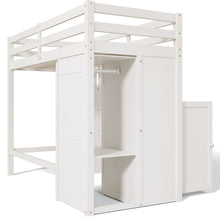 Load image into Gallery viewer, Twin Loft Bed with Wardrobe, Storage Shelves and Ladder, White
