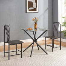 Load image into Gallery viewer, Dining Set for 2, Square Glass Tempered Dining Table with 4 Legs and 2 Metal Chair for Home Office Kitchen Dining Room, Black &amp; Brown
