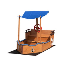 Load image into Gallery viewer, Outsunny Pirate Ship Sandbox with Cover and Rudder, Wooden Sandbox with Storage Bench and Seat, Outdoor Toy for Kids Ages 3-8 Years Old
