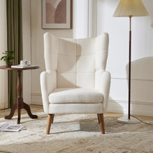 Load image into Gallery viewer, Mid-Century Accent  Chair, Ivory White, Modern Retro Club Chair, Birch Frame, Upholstered Teddy Wool Fabric, Single Sofa Armchair for Small Spaces, Living Room, Bedroom, Reading Corner, Balcony
