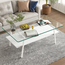 Load image into Gallery viewer, Rectangle Coffee Table, Tempered Glass Tabletop with White Metal Legs, Modern Table for Living Room , Transparent Glass
