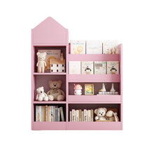 Load image into Gallery viewer, Pink Kids Wooden Bookshelf Toy Storage Organizer with Bookcase, Kid's Bin Storage Unit with 6 Compartments 2 Baskets Bins Toys Box Organizer, Children Multi Shelf Cubby for Books, Toys Shelf
