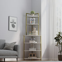Load image into Gallery viewer, 6-Tier Corner Open Shelf Modern Bookcase Wood Rack Freestanding Shelving Unit,Plant Album Trinket Sturdy Stand Small Bookshelf Space-Saving for Living Room Home Office Kitchen Small Space Rustic Brown

