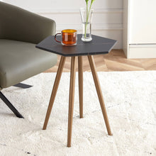 Load image into Gallery viewer, Modern Minimalism Black Faux Marble End&amp;Side Table, Small Accent Coffee Table with Dark Gold Metal Legs, Hexagon Nightstand for Living Room,Bedroom, Apartment Small Space ( MDF Tabletop + Metal Legs )
