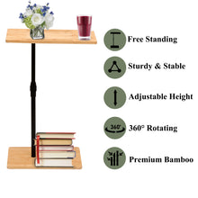 Load image into Gallery viewer, Bamboo Couch Tray Table Height Adjustable C-Shaped End Table with Slots 2 Tier Sofa Side Table for Living Room &amp; Bedroom (Rectangle + Rectangle)
