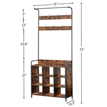 Load image into Gallery viewer, Coat Rack, Hall Tree with Shoe Rack for Entryway, 3-in-1 Entryway Coat Rack and Storage Rack, with 7 Hooks, a Hanging Rod

