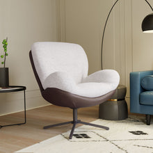 Load image into Gallery viewer, 360° Swivel Accent Chair, Modern Chenille Lounge Chair with Faux Leather and Black Metal Base Frame, Comfortable Reading Chair for Small Spaces, Living Room, Bedroom, Reading Corner, Office (White)
