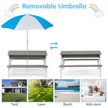 Load image into Gallery viewer, 3-in-1 Kids Outdoor Wooden Picnic Table With Umbrella, Convertible Sand &amp; Wate, Gray ASTM &amp; CPSIA CERTIFICATION
