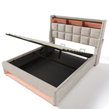Load image into Gallery viewer, Full size Upholstered Platform bed with a Hydraulic Storage System, LED and USB Charging, Natural (without mattress)
