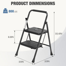 Load image into Gallery viewer, 2 Non-slip step ladder, quick folding steel ladder Sturdy metal supported household tools for home/office work at altitude, portable step tools
