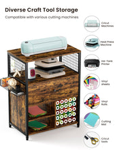 Load image into Gallery viewer, Craft Organization and Storage Cabinet Compatible with Cricut Machines, Crafting Cabinet with Drawer &amp; 25 Vinyl Roll Holder, Craft Table Desk  Workstation for Craft Room Home.Rustic Brown.
