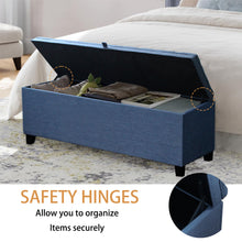 Load image into Gallery viewer, 55.3 Inch Extra Long Storage Ottoman Entryway Bench with Flip Top Storage Chest with Padded Seat Bed End Stool for Hallway Living Room Bedroom, Blue Linen
