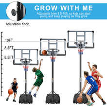 Load image into Gallery viewer, Portable Basketball Hoop Backboard System Stand Height Adjustable 6.6ft - 10ft with 44 Inch Backboard and Wheels for Adults Teens Outdoor Indoor Basketball Goal Game Play Set
