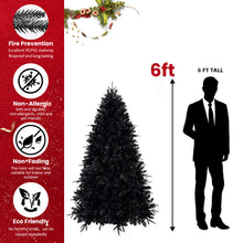 Load image into Gallery viewer, 7.5ft Pre-Lit Black Christmas Tree, Full Halloween Xmas Artificial Tree 2156 Branch Tips, 500 Lights, Metal Hinges, Foldable Base, Holiday Decoration - Black

