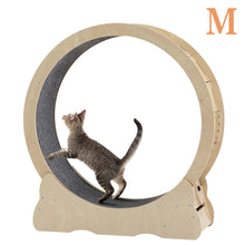 Load image into Gallery viewer, Cat Exercise Wheel - Indoor Cat Treadmill with Carpeted Running Track, Safety Cat Treadmill with Latch, Weighted Wheel for Cats, Add Fun to Cat Exercise, Natural Wood Color,35.8"L x 12.6"W x 38.2"H
