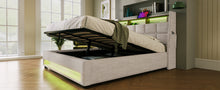 Load image into Gallery viewer, Full size Upholstered Platform bed with a Hydraulic Storage System, LED and USB Charging, Natural (without mattress)

