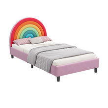 Load image into Gallery viewer, Rainbow Design Upholstered Twin Platform Bed Cute Style Princess Bed for Boys &amp; Girls, Teens, Colorful &amp; Pink
