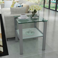 Load image into Gallery viewer, Glass two layer tea table, small round table, bedroom corner table, living room grey side table
