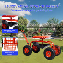 Load image into Gallery viewer, Garden Cart Rolling Scooter, Adjustable Height Heavy Duty Scooter, Rolling Garden Cart with 4 Wheels and Extendable Handle, Garden Stool Cart with 360-Degree Seat and Tool Tray (Red)
