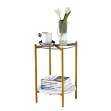 Load image into Gallery viewer, 2-layer End Table with Tempered Glass and  Marble Tabletop, Round Coffee Table with Golden Metal Frame for Bedroom Living Room Office (1 piece)
