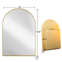 Load image into Gallery viewer, 24x36 Inch Arched Recessed Medicine Cabinet, Metal Framed Bathroom Wall Cabinet with Mirror and Adjustable Shelves, Wall Mirror with Storage for Bathroom, Matte Gold
